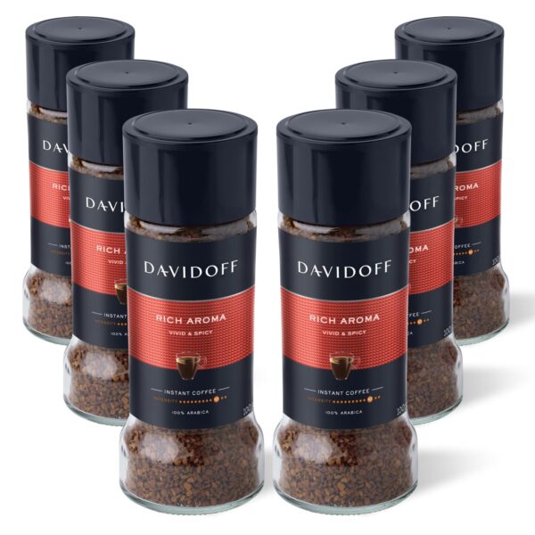 Davidoff Rich Aroma Instant Coffee 10/12 Intensity - 100% Arabica, 3.53 oz 100g, Granule, Glass Bottle - PACK OF 6 - Fast Shipping to USA & Canada