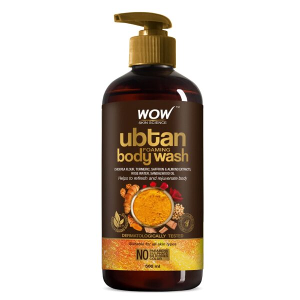 WOW Skin Science Ubtan Body Wash For Tan Removal And Glowing Skin - With Chickpea Flour, Almond, Safron & Turmeric Extract - 500mL - Fast Shipping to USA & Canada