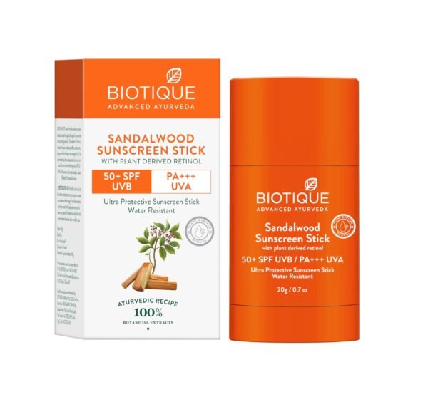 Biotique Sandalwood Sunscreen Stick, SPF 50+ |Ultra Protective Lotion| Keeps Skin Soft, Fair and Moisturized| Water Resistant| For All Skin Types| 20Gm - Fast Shipping to USA & Canada