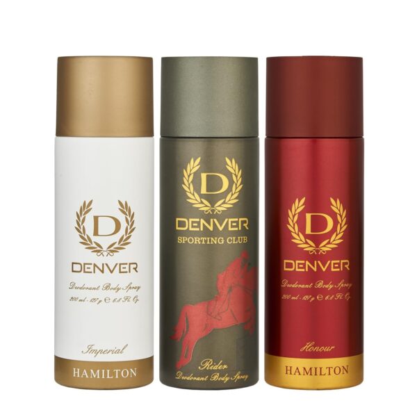DENVER Rider Deo, Imperial Deo and Honour Deo - 200ML Each (Combo Pack of 3) | Long Lasting Deodorant Body Spray for Men