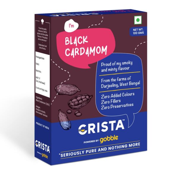 CRISTA Darjeeling Whole Black Cardamom Seeds | Kali/Badi Elaichi | Zero added Colours, Fillers, Additives & Preservatives | Aromatic & Natural | 100 gms