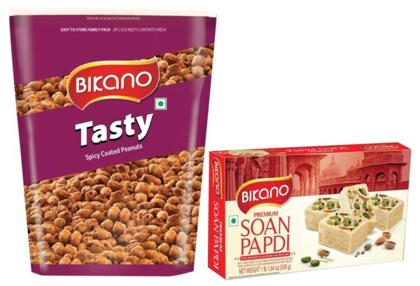 Bikano Tasty Spicy Coated Peanuts, 1kg & Bikano Soan Papdi, Milk 500 Gm Extra 20% (500g+100g Extra) - Fast Shipping to USA & Canada