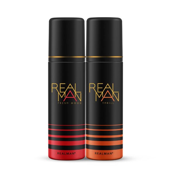 FOGG Men Realman Thrill & Fresh Mood Aerosol Deodorant, Strong Body Spray, Long Lasting Fragrance, 200Ml Each (Pack Of 2) - Fast Shipping to USA & Canada