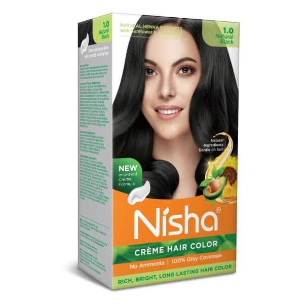 Nisha Creme Hair Colour, Permanent Hair Color Natural Black, Silky & Shiny 100% Grey Coverage & Ammonia Free Hair Dye With Natural Henna Extract, 60G+60Ml - Fast Shipping to USA & Canada