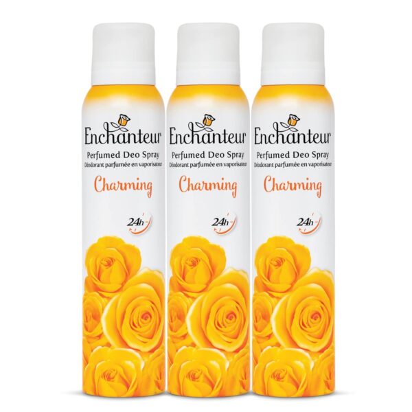 Enchanteur Charming Perfumed Deo Spray for Women with 24-Hours Odour Protection| Long-Lasting Floral French Fragrance| Refreshing & Gentle Deo Spray| 150ml (Pack of 3) - Fast Shipping to USA & Canada