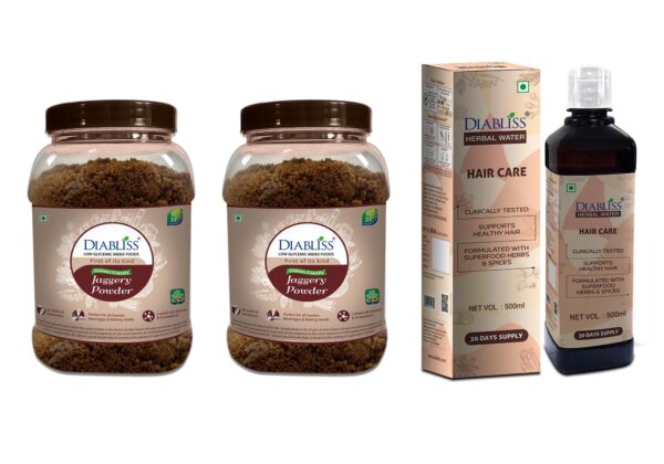 Diabliss Jaggery 750g Jar Pack of 2 & Diabliss Herbal Water for Hair Care Combo Pack