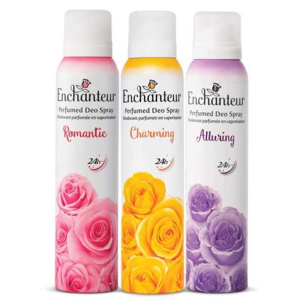 Enchanteur Perfumed Deo Spray for Women with 24-Hours Odour Protection & Long-Lasting Floral French Fragrance| Romantic, Charming, & Alluring Deodorant Body Spray Assorted Pack| 150ml Each - Fast Shipping to USA & Canada