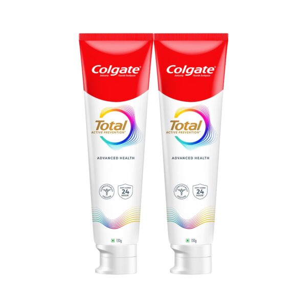 Colgate Total 300gm (2 x 150gm) Advanced Health Anti-Germ Toothpaste, Tooth Paste with 12-Hour Anti-Germ Protection, Whole Mouth Health (Combo Pack Offer) - Fast Shipping to USA & Canada