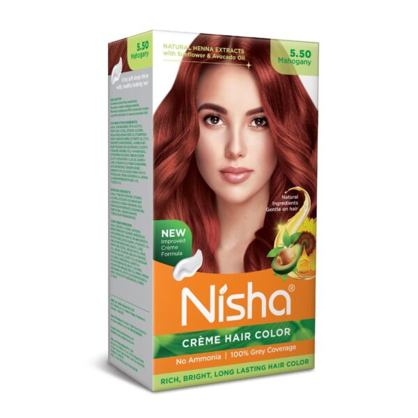 Nisha Creme Hair Color Mahogany, Permanent Hair Colour for Women Men, No Ammonia, Ultra Soft Deep Shine, 100% Grey Coverage, 5.50 Mahogany Hair Colour 120gm Pack of 1 - Fast Shipping to USA & Canada