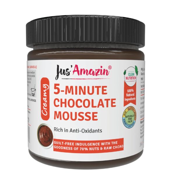 Jus' Amazin 5-Minute Chocolate Mousse (200g) | Only 5 Ingredients, 100% Natural | 70% Nuts & Raw Cacao| Zero Additives | Vegan & Dairy Free - Fast Shipping to USA & Canada