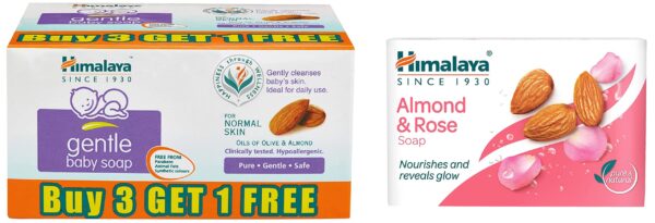 Himalaya Gentle Baby Soap (4N*75g) & Himalaya Herbals Almond & Rose Soap, 75gm - Fast Shipping to USA & Canada