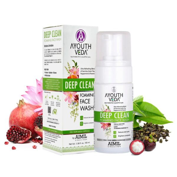 Ayouthveda Deep Clean Foaming Wash |Reduces Pigmentation, Combats Dark Spots| Refreshing Blend of Indian Madder, Garcinia & Pomegranate | Everyday Face Wash for Men & Women (Pack of 1;100ml) - Fast Shipping to USA & Canada