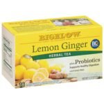 Bigelow Tea Lemon Ginger Plus Probiotics Herbal Tea With Freshness & Aroma Caffeine Free 18 Tea Bags Net Wt 1.31oz (37gm) - Fast Shipping to USA & Canada