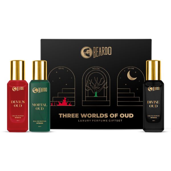 Beardo Oud Perfumes Giftset for Men - Three Worlds of Oud 3x20ml | Devil's, Mortal & Divine | Long lasting Perfume for Men | Luxury Perfume giftset for Men | Anniversay Gift | Gift for boyfriend, Hudsband, Friend - Fast Shipping to USA & Canada