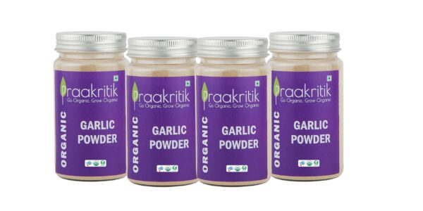 Praakritik Organic Garlic Powder | 100% Organic & 100% Natural | Ready to Use | 100% Vegetarian | No Added Preservatives and Colors | Pack of 4 | 100 Grams Each - Fast Shipping to USA & Canada