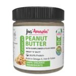 Jus' Amazin Crunchy Organic Peanut Butter ? with Crunchy Flax and Sunflower Seeds | 28% Protein | Plant-Based Nutrition | Rich in Omega-3 | Zero Chemicals | Dairy Free | 100% Organic Ingredients - Fast Shipping to USA & Canada