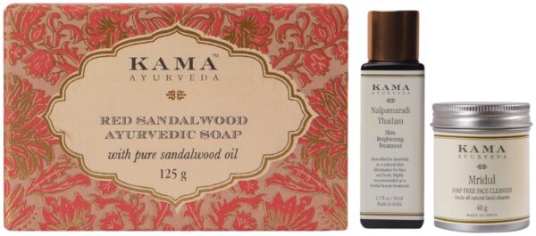 Kama Ayurveda Turmeric and Myrrh Skin Brightening Soap, 125g & Kama Ayurveda Nalpamaradi Thailam Skin Brightening Treatment- 50 ml & Kama Ayurveda Mridul Soap-Free Face Cleanser, 40g - Fast Shipping to USA & Canada