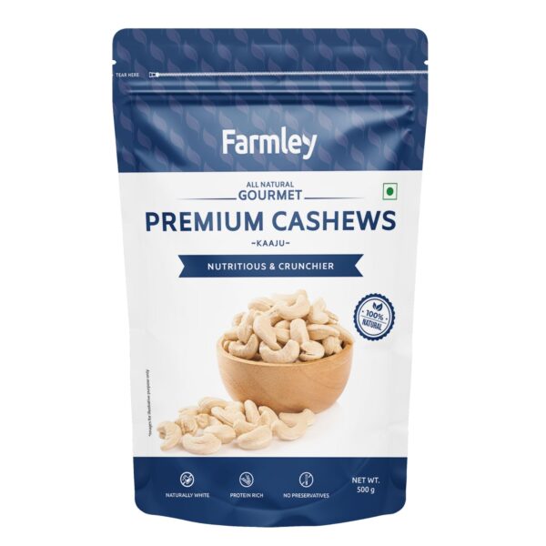 Farmley Whole Cashews 500 gram, Value Pack | Premium Kaju Dry Fruits, Whole Crunchy Cashews | Rich in Protein, & Nutritious | Gluten Free & Plant based Protein (Pack of 1) - Fast Shipping to USA & Canada