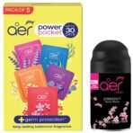 Godrej Aer Power Pocket | Air Freshener- Bathroom and Toilet | Lasts Up to 30 days | Assorted Pack of 5 (50g) & Smart Matic Refill - BLUETOOTH ENABLED Automatic Air Freshener | Passion (225ml) - Fast Shipping to USA & Canada
