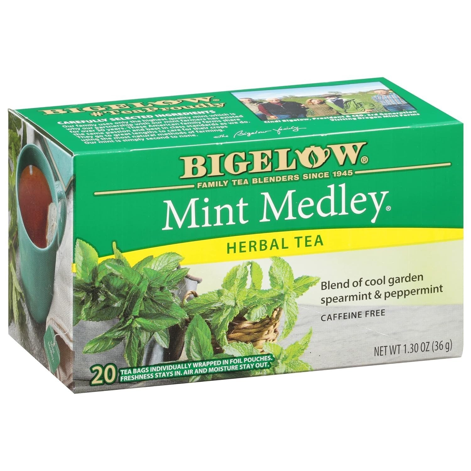 71bkTgtcPL.jpg Bigelow Tea Mint Medley Herbal Tea Spermint & Peppermint With Freshness & Aroma Caffeine Free 20 Tea Bags Net Wt 1.30oz (36gm) - Fast Shipping to USA & Canada - Image 1