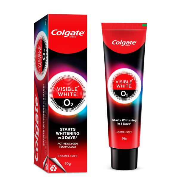 Colgate Visible White O2, Teeth Whitening Toothpaste (50g) for noticeably whiter teeth starting in 3 days with Active Technology, Enamel Safe Teeth Whitening & Fresh Breath - Fast Shipping to USA & Canada