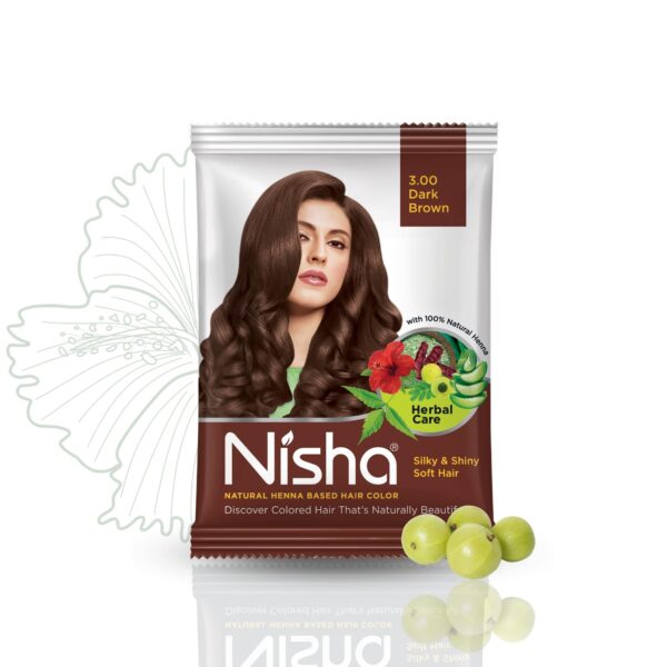Nisha Natural Henna Powder For Hair Colour, 3.0 Dark Brown Hair Color, Herbal Conditioning Hair Dye for Silky & Shiny Soft Hair Colour for Men & Women - Fast Shipping to USA & Canada