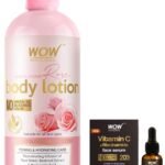 WOW Skin Science Brightening 20% Vitamin C Face Serum & WOW Skin Science Himalayan Rose Body Lotion For Light Hydration - Normal To Oily Skin - with Rose Water - Fast Shipping to USA & Canada