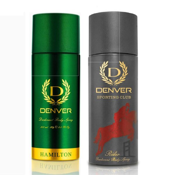 DENVER Hamilton Deo & Rider Deo - 200ML Each (Combo Pack of 2) | Long Lasting Deodorant Body Spray for Men - Fast Shipping to USA & Canada