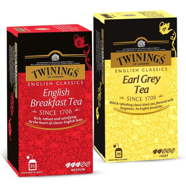 Twinings Black Tea Super Saver Combo Pack (English Breakfast Tea 25 Bags + Earl Grey Tea 25 Bags) - 100 Gm - Fast Shipping to USA & Canada