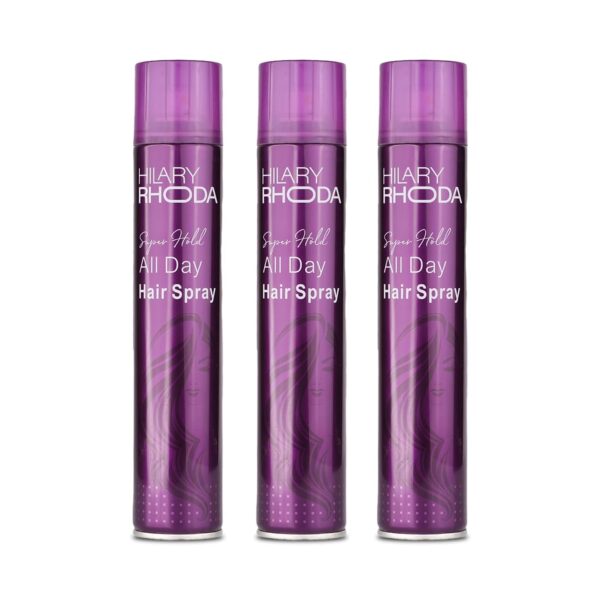 Hilary Rhoda Super Hold All Day Hair Spray | Lasts All Day Long | Ultra Strong Hold Hair Spray | No Residue & Sweat-Proof | 420ml (Pack of 3)