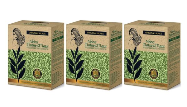 Nisha Nature Mate Henna based hair Color No ammonia 100% herbal protection and long-lasting strong shine hair, 180 G (60g X 3 Pack, Natural Black) - Fast Shipping to USA & Canada