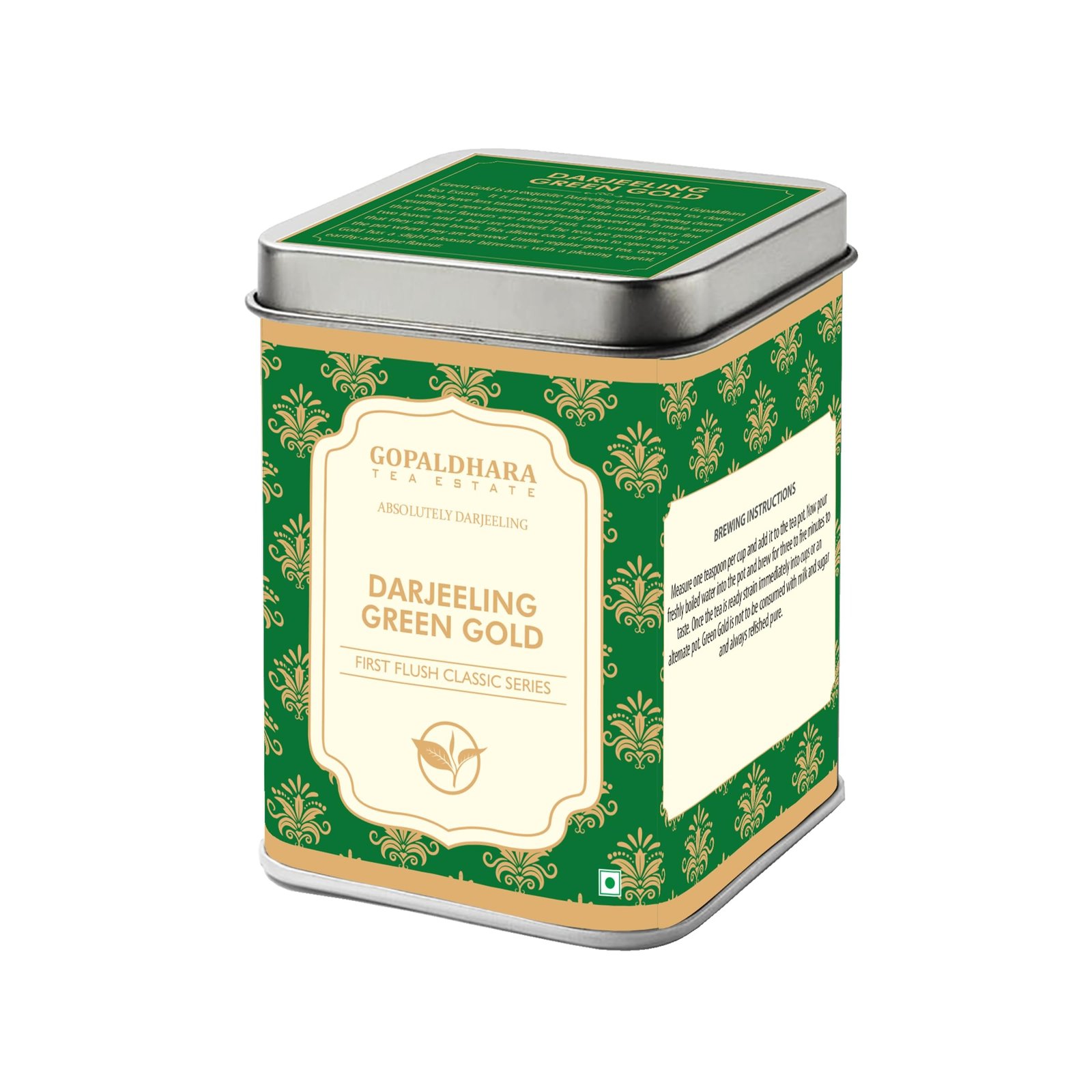 71j9s2x34IL-1.jpg Gopaldhara Darjeeling Fresh Mellow Green Gold Tea 100gms Tin Can - (Classic Series) FTGFOP1 Healthy & Smooth Whole Leaf Green Tea - Fast Shipping to USA & Canada - Image 1