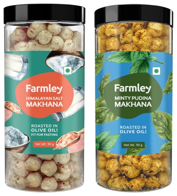 Farmley Roasted & Flavoured Himalayan Salted Healthy Makhana Snacks 90 gm & Farmley Roasted & Flavoured Minty Pudina Healthy Makhana Snacks 90 gm - Fast Shipping to USA & Canada