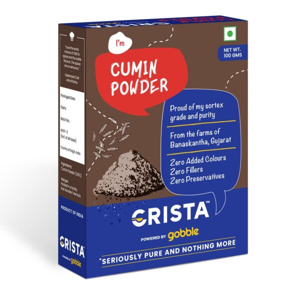 CRISTA 100 gms Cumin Powder | Jeera Powder Zero added Colours, Fillers, Additives & Preservatives | Premium Grade | Brownish-grey | Natural & Aromatic | Farm Fresh