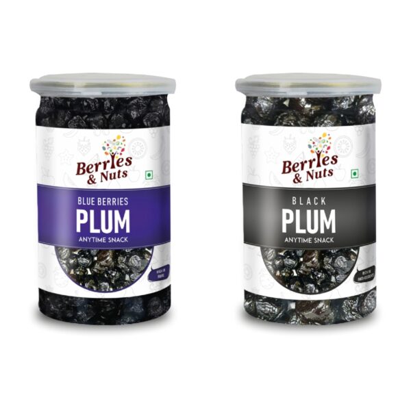 Berries And Nuts Premium Dried Blueberries Plum & Dried Black Plum Combo | Dried Blueberries Plum 250 Grams and Dried Black Plum 250 Grams | 500 Grams - Fast Shipping to USA & Canada