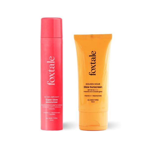 Foxtale Golden Glow Duo for Long-Lasting Glow and No Tan, With Super Glow Moisturizer - 50ml and Glow Sunscreen - 50ml, For All Skin Types, For Men & Women - Fast Shipping to USA & Canada