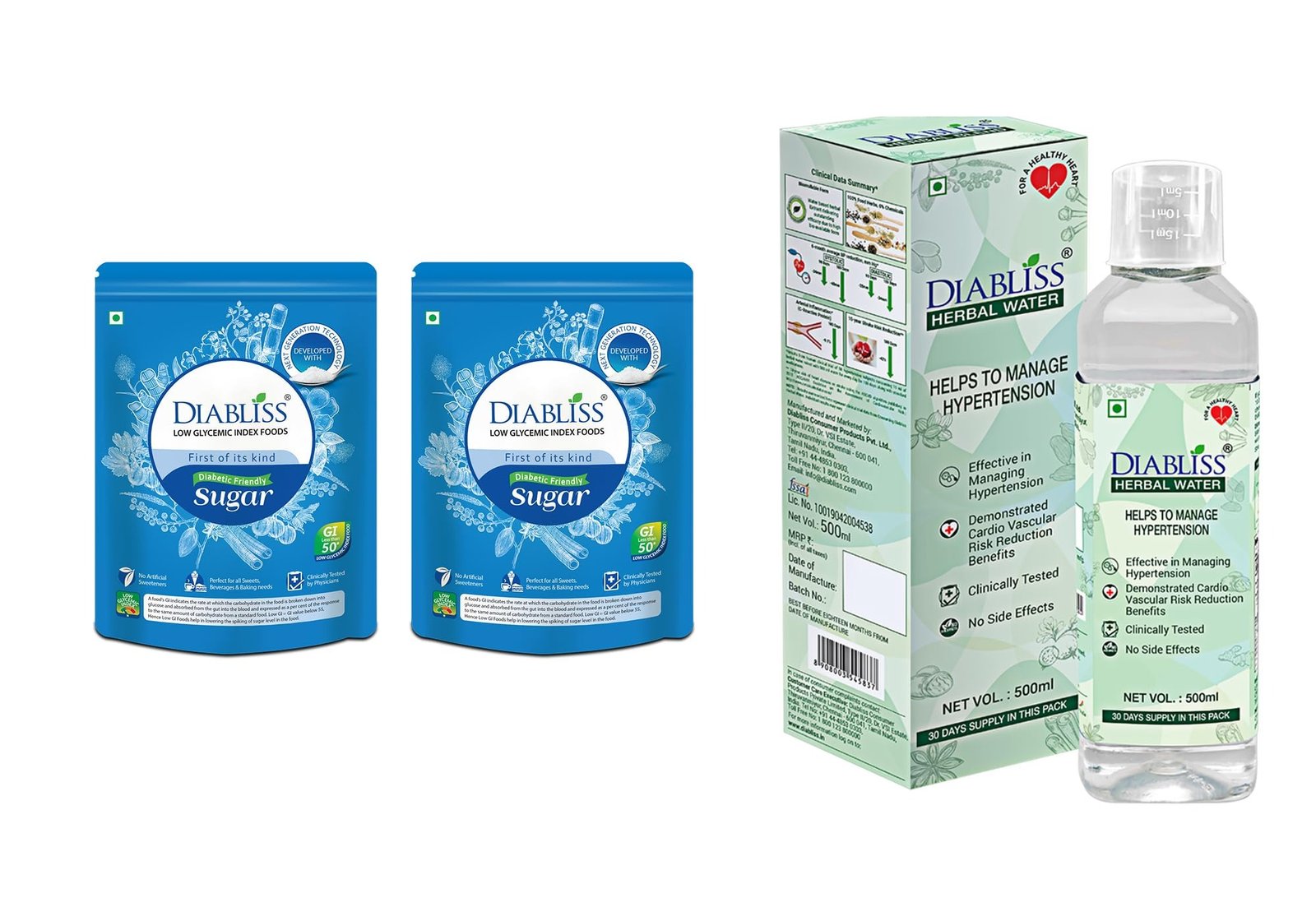 71khqayQHwL-1.jpg Diabliss Diabetic Friendly Herbal Cane Sugar - Free from Chemicals/Artificial Sweeteners - Low Glycemic Index (GI) - 500g Pouch (500g (Pack of 2) + Hypertension Management) - Image 1