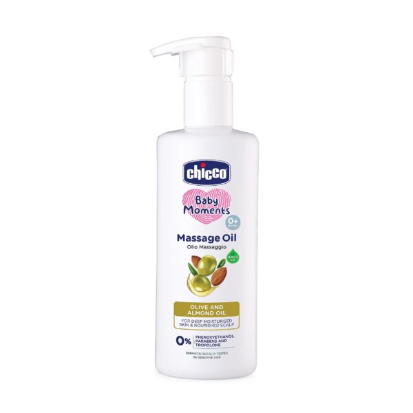 Chicco Baby Moments Massage Oil, Olive and Almond Oil, 300ml | Non-sticky Formula | Natural Ingredients for Moisturised Skin, Nourished Hair & Scalp | Parabens & Phenoxyethanol Free - Fast Shipping to USA & Canada