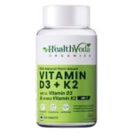 HEALTH VEDA ORGANICS PRIVATE LIMITED Vitamin D3 (600 IU) + Vitamin K2 as Mk7 (55Mcg) | 60 Veg Tablets | Supports Healthy Bones, Boosts Immune System | For Men & Women - Fast Shipping to USA