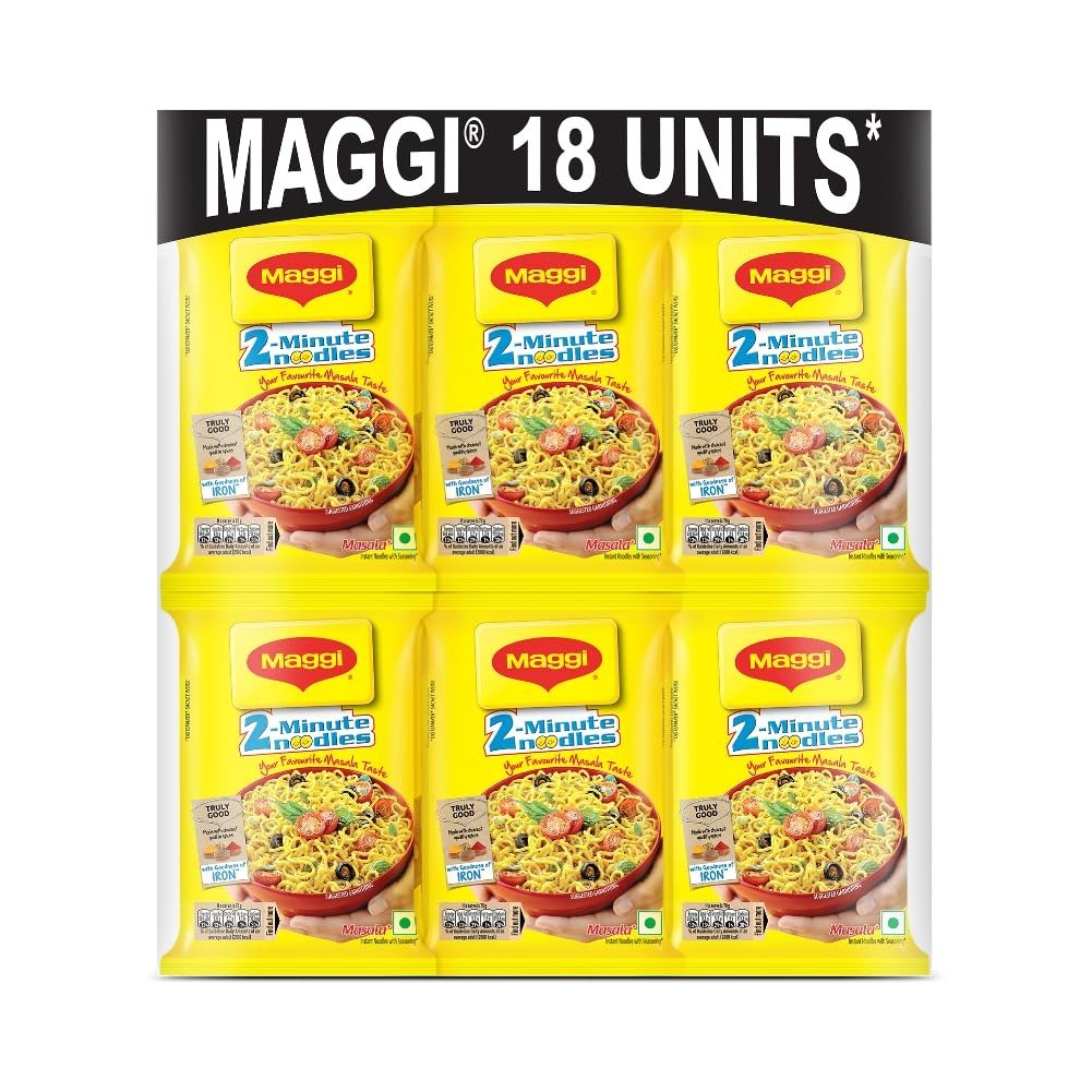 71mCW4UzbaL-1.jpg MAGGI 2-minute Instant Noodles,Masala Noodles with Goodness of Iron,Made with Choicest Quality Spices,Favourite Masala Taste,70g (Pack of 18),1.26kg Pack,classic - Fast Shipping to USA & Canada - Image 1