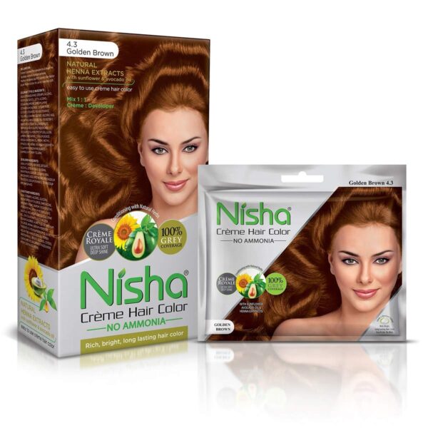 Nisha Creme Hair Color Combo Pack of Golden Brown 120gm Jumbo + 40gm Sachet Pack - Fast Shipping to USA & Canada