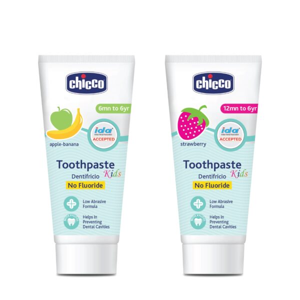 Chicco Toothpaste Apple-Banana (50ml) and Strawberry (50ml) Combo (100ml total) - Fast Shipping to USA & Canada