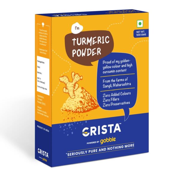 CRISTA 500 gms Turmeric Powder | Pure Turmeric | Ground in-house | Zero added Colours, Fillers, Additives & Preservatives | Natural