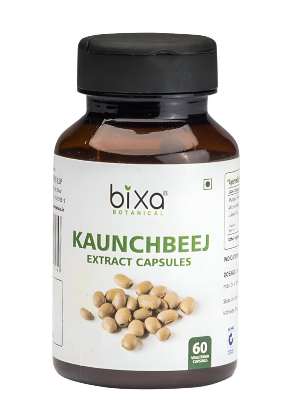Bixa Botanical Kaunch Beej Extract (Velvet Bean, Mucuna Pruriens, Kapikacchu) L-Dopa Source, Natural Nervine Tonic & Muscle Builder. 60 Veg Capsules (450mg)