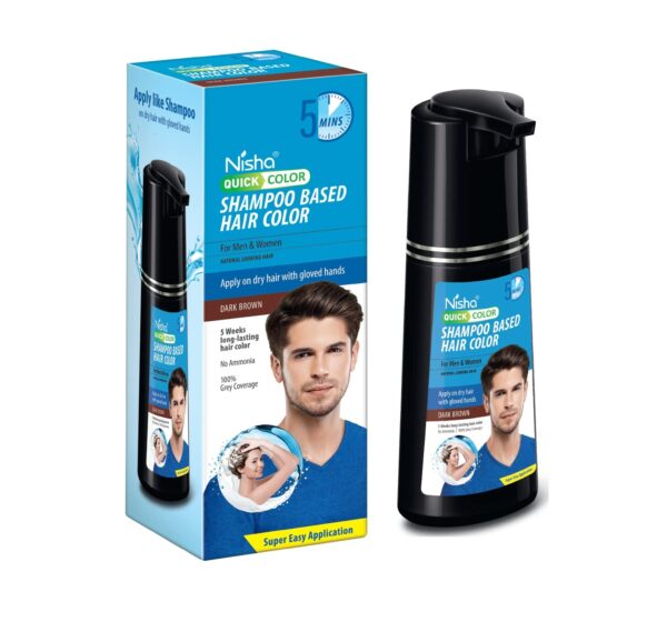 Nisha Dark Brown 5 Minute Shampoo Hair Color, Long Lasting Permanent Hair Colour For Women & Men, Ammonia Free Hair Colour, 100% Grey Coverage - Fast Shipping to USA & Canada