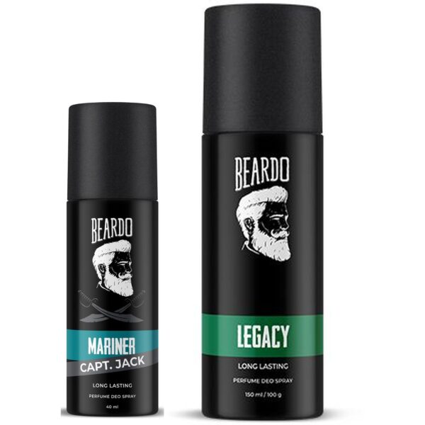 Beardo Legacy 150ml & Mariner Captain Jack 40ml Perfume Body Spray (Set of 2) Spicy, Aromatic Fragrance | Long Lasting | Perfume for Men | Premium Deodorant | Gift For Brother | Gift For Friends - Fast Shipping to USA & Canada