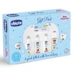 Chicco Baby Moments Baby Caring Gift Pack (Blue) with 7 Baby Skincare & Haircare Products | Baby Care Gift Set for Newborn Baby Shower, New Parents, and Birthdays | Phenoxyethanol Free - Fast Shipping to USA & Canada