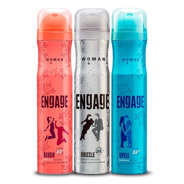 Engage Combo Pack Deo Spray for Women (Blush, Drizzle and Spell), Skin Friendly, (Pack of 3; 150ml Each), 450ml - Fast Shipping to USA & Canada