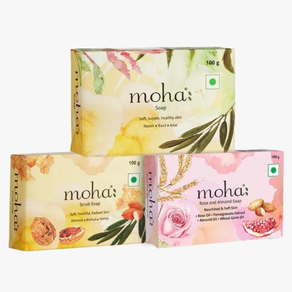 moha: Multi Soap Pack For Soft Hydrate & Nourished Skin & Face | 100gm X 3 = 300g - Fast Shipping to USA & Canada