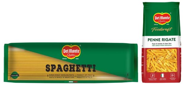 Del Monte FoodCraft Penne Pasta, 100% Durum Wheat Semolina, 1kg & Del Monte Spaghetti Pasta (Imported), 500 grams, No Artificial Flavours - Fast Shipping to USA & Canada